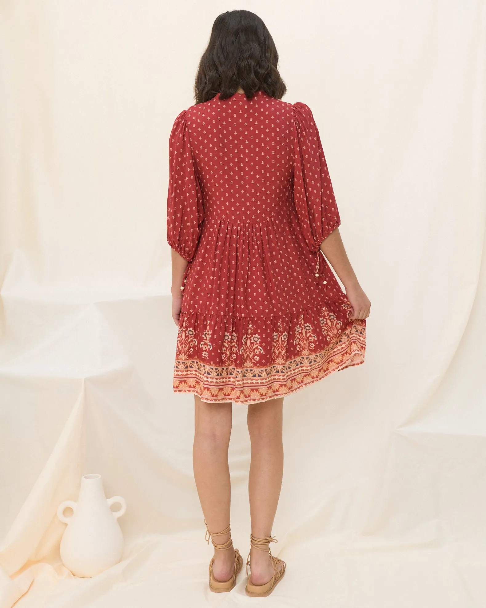 Ember Red Boho Button Down Mini Dress