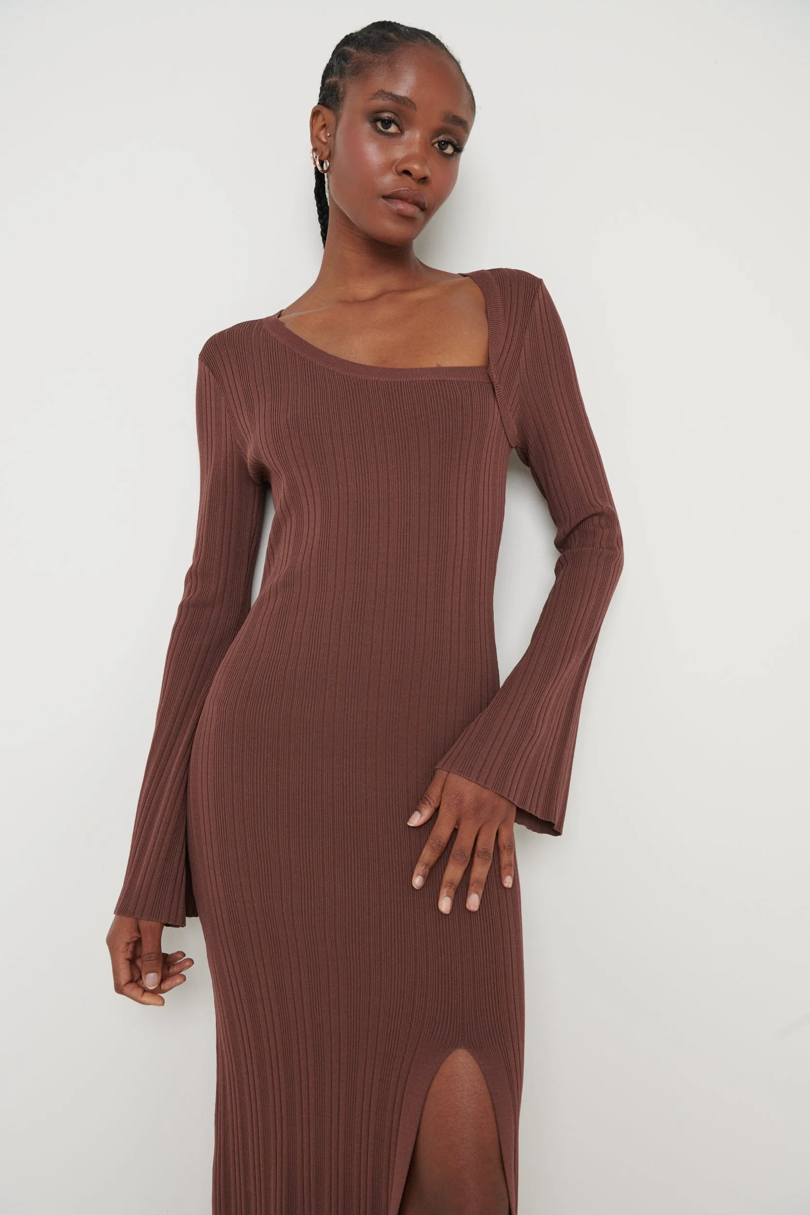 Emmie Cut Out Knit Midaxi Dress - Chocolate Brown