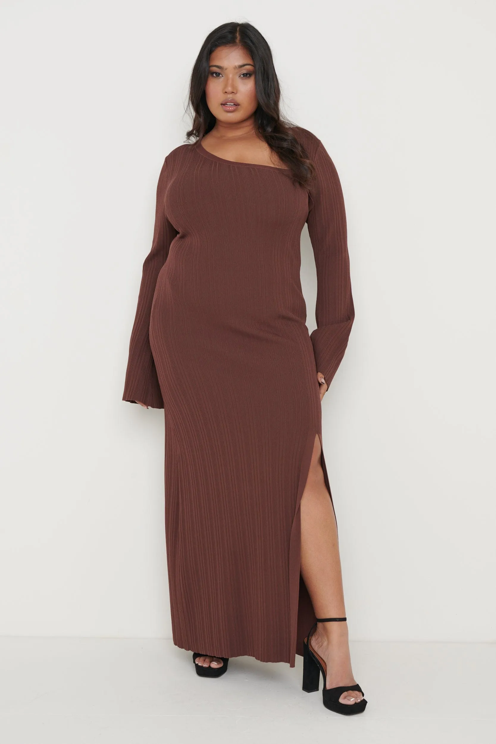 Emmie Cut Out Knit Midaxi Dress - Chocolate Brown