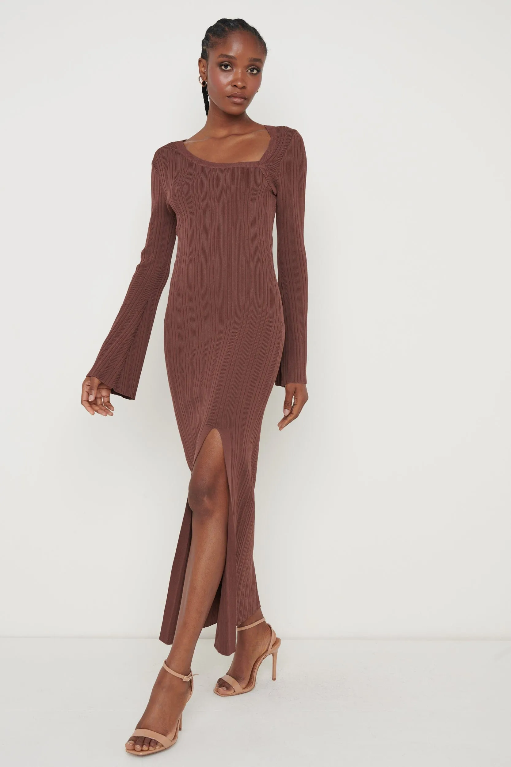 Emmie Cut Out Knit Midaxi Dress - Chocolate Brown