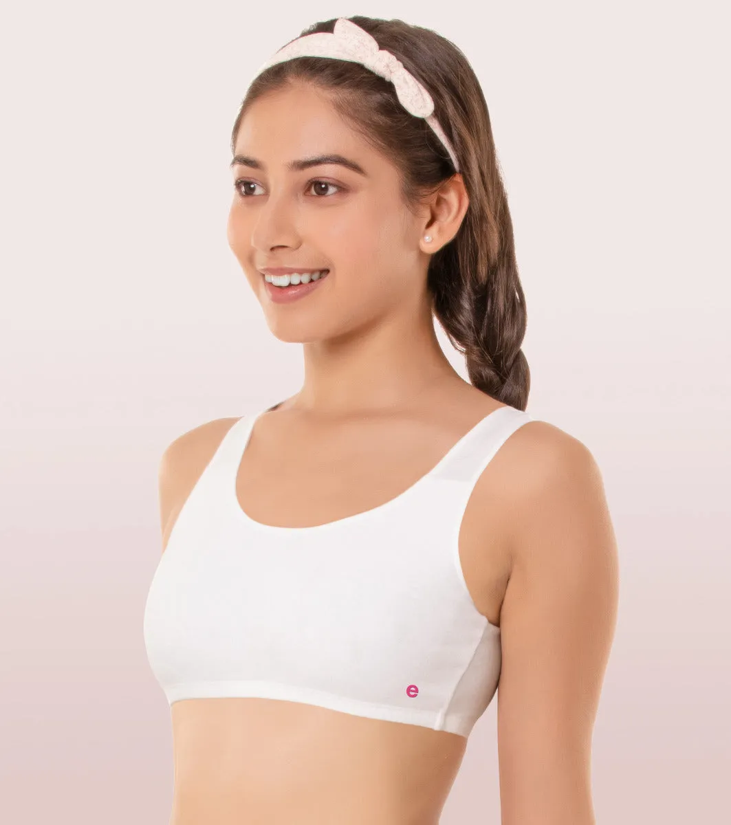 Enamor BB01 Easy Fit Stretch Cotton Beginners Bra with Antimicrobial Finish and Wide Straps - White