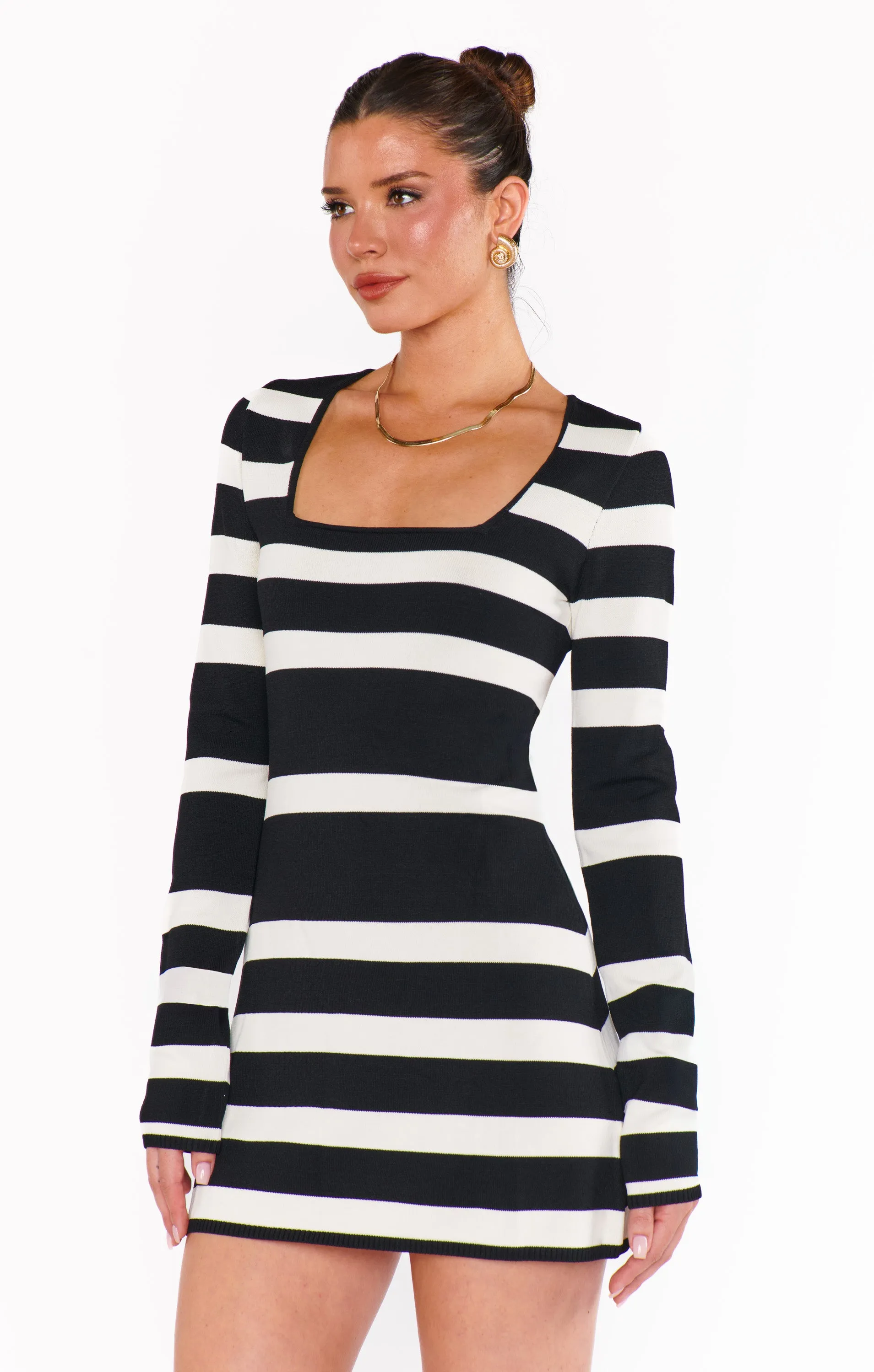 Erika Mini Dress ~ Black White Stripe Knit