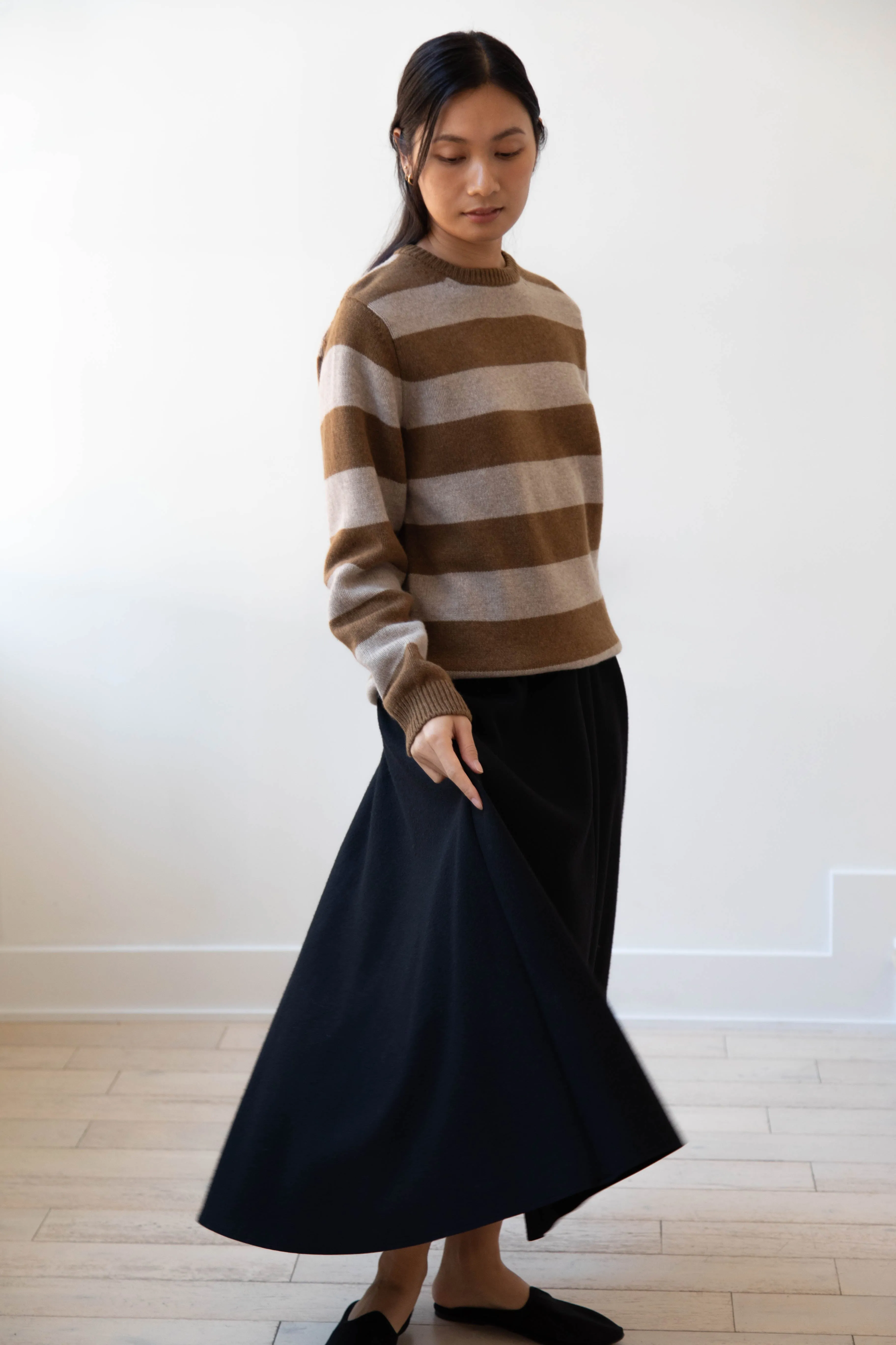 Evan Kinori | Striped Sweater in Dark Ochre & Oat