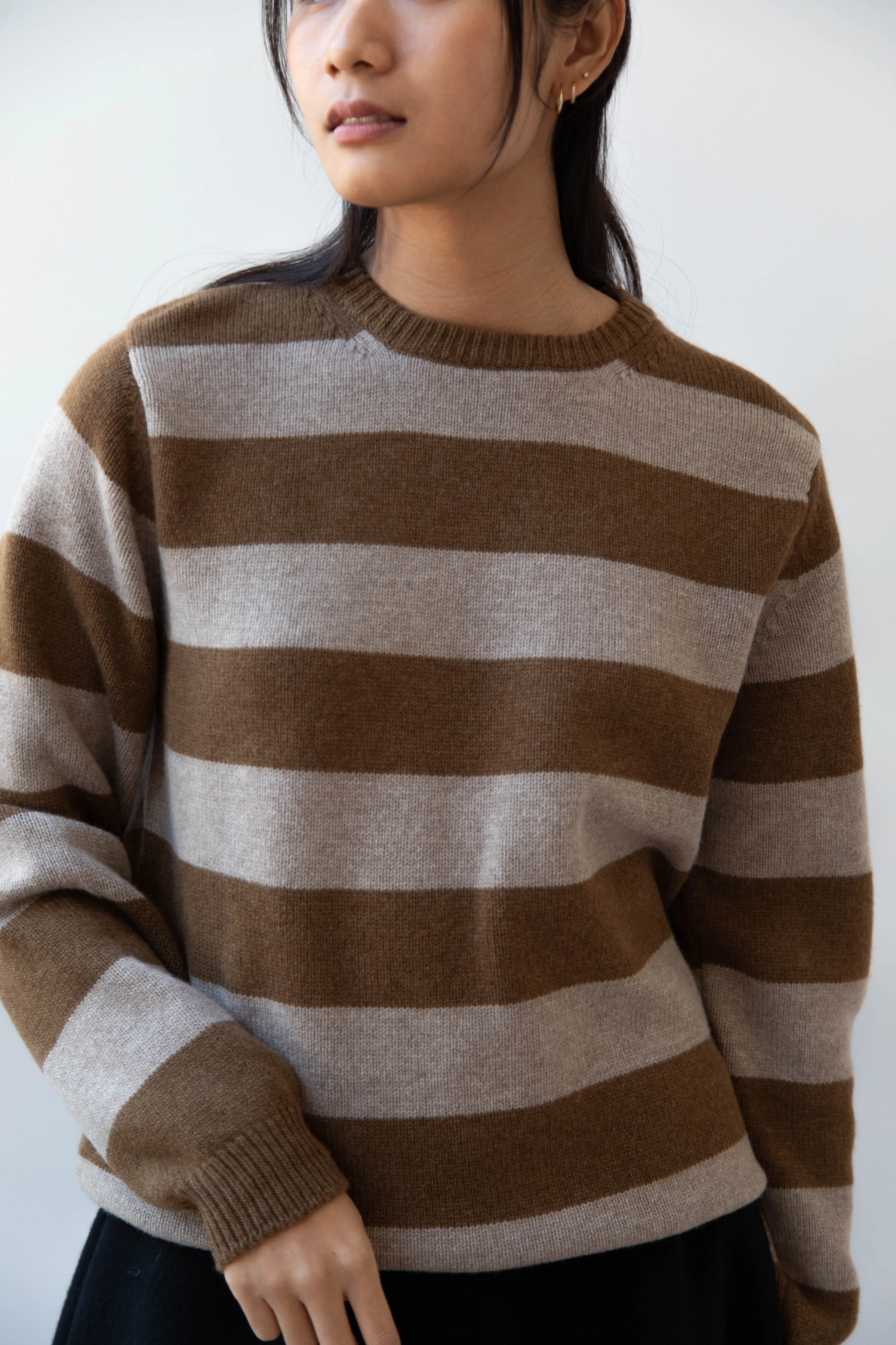 Evan Kinori | Striped Sweater in Dark Ochre & Oat