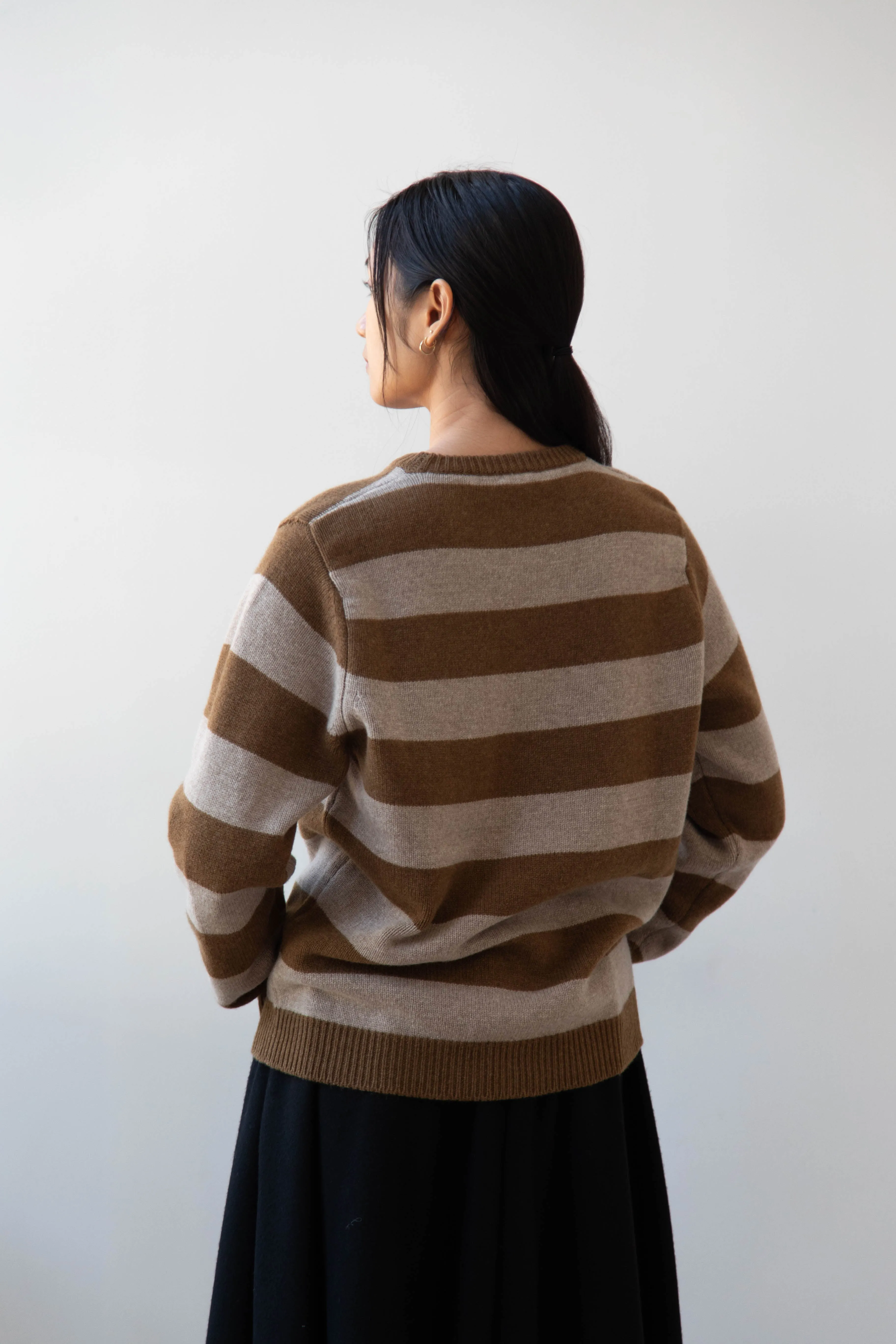 Evan Kinori | Striped Sweater in Dark Ochre & Oat