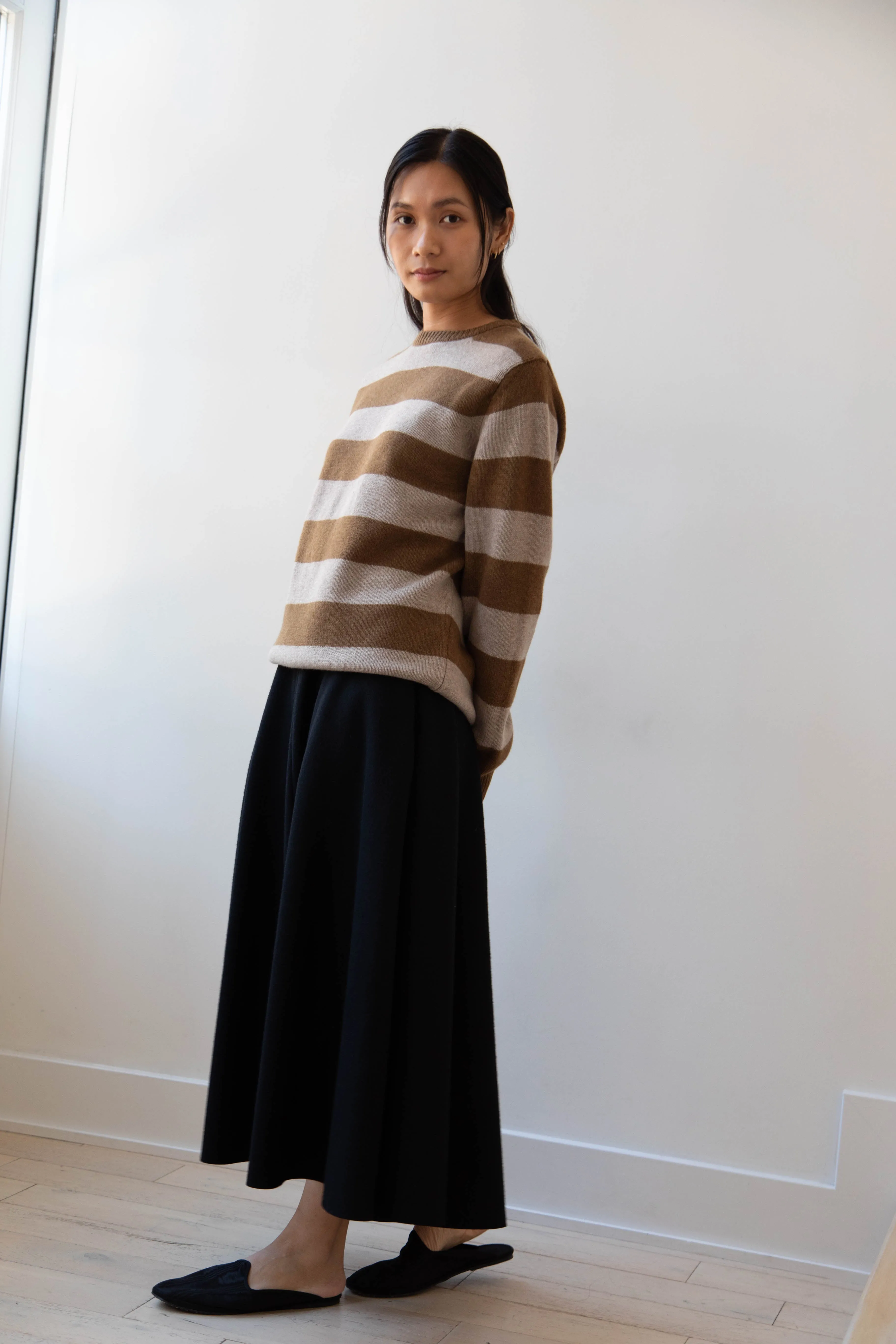 Evan Kinori | Striped Sweater in Dark Ochre & Oat