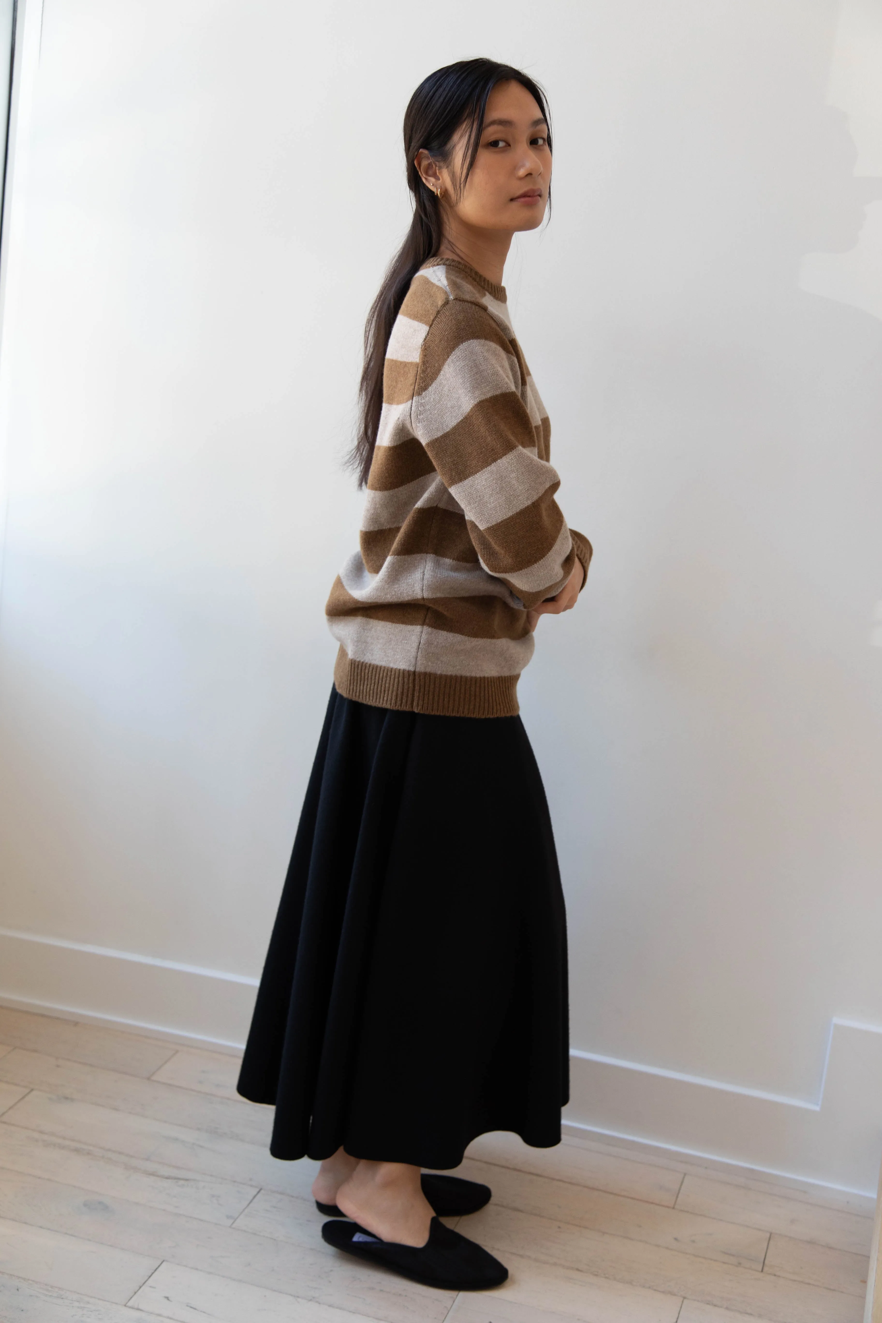 Evan Kinori | Striped Sweater in Dark Ochre & Oat