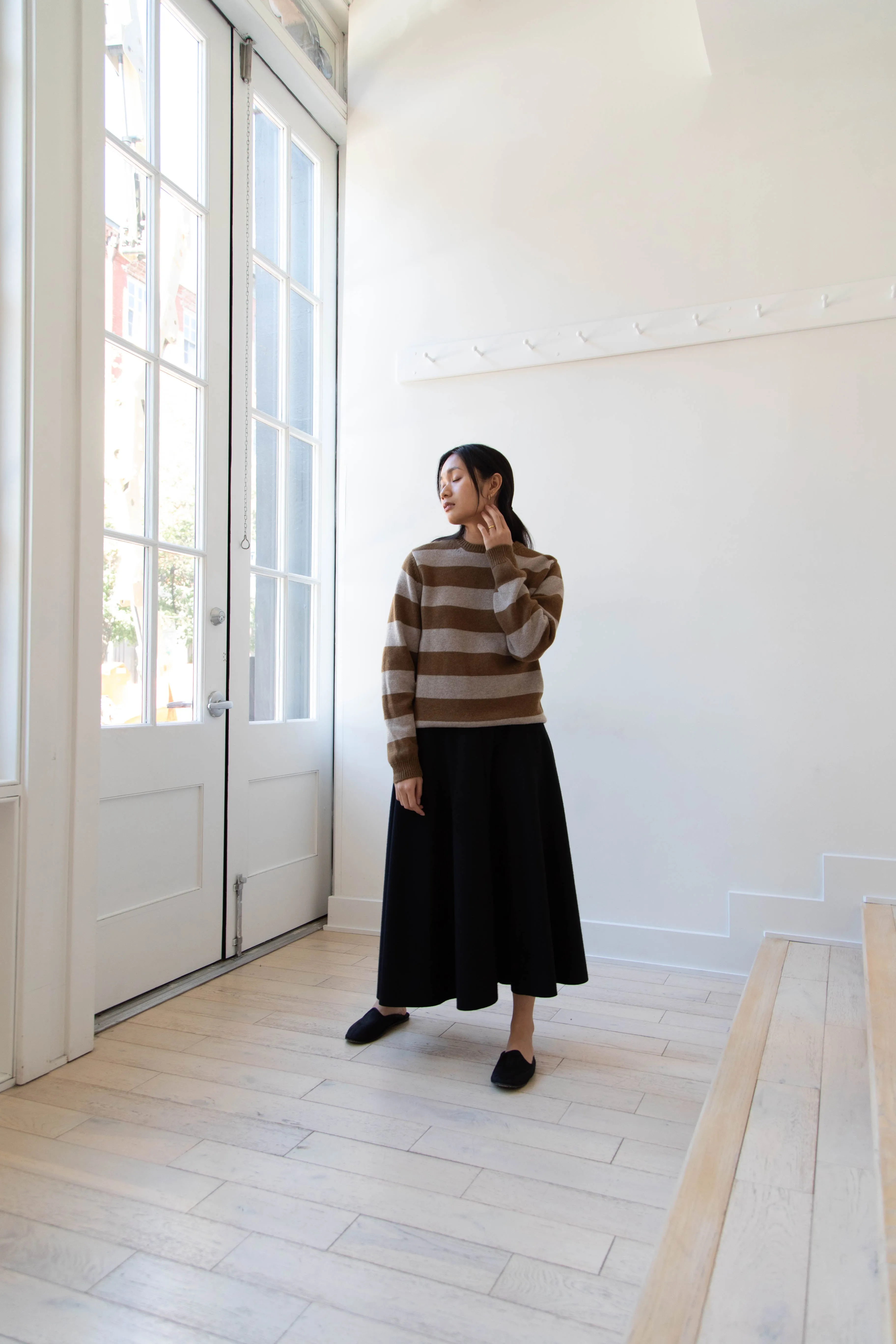 Evan Kinori | Striped Sweater in Dark Ochre & Oat