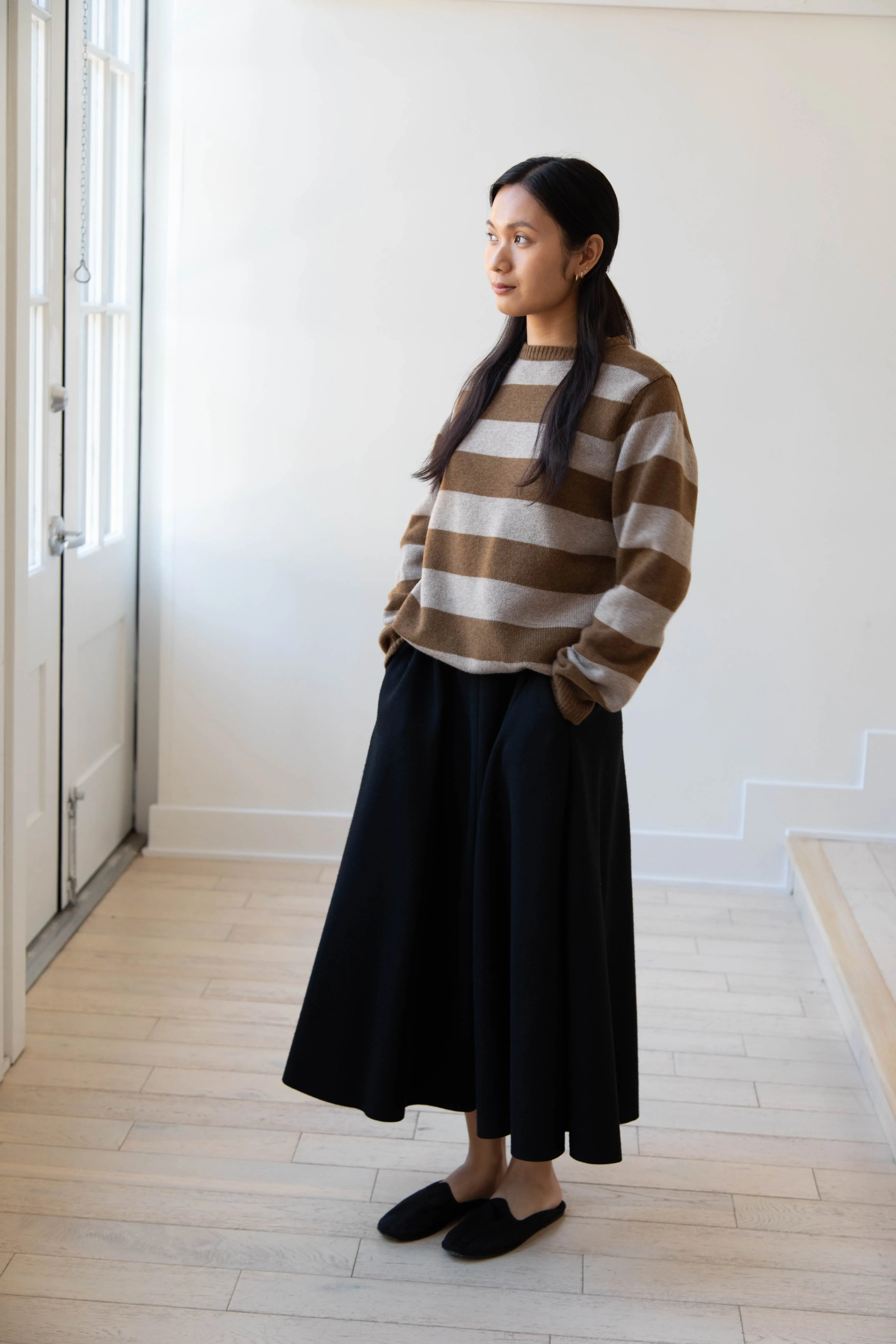 Evan Kinori | Striped Sweater in Dark Ochre & Oat