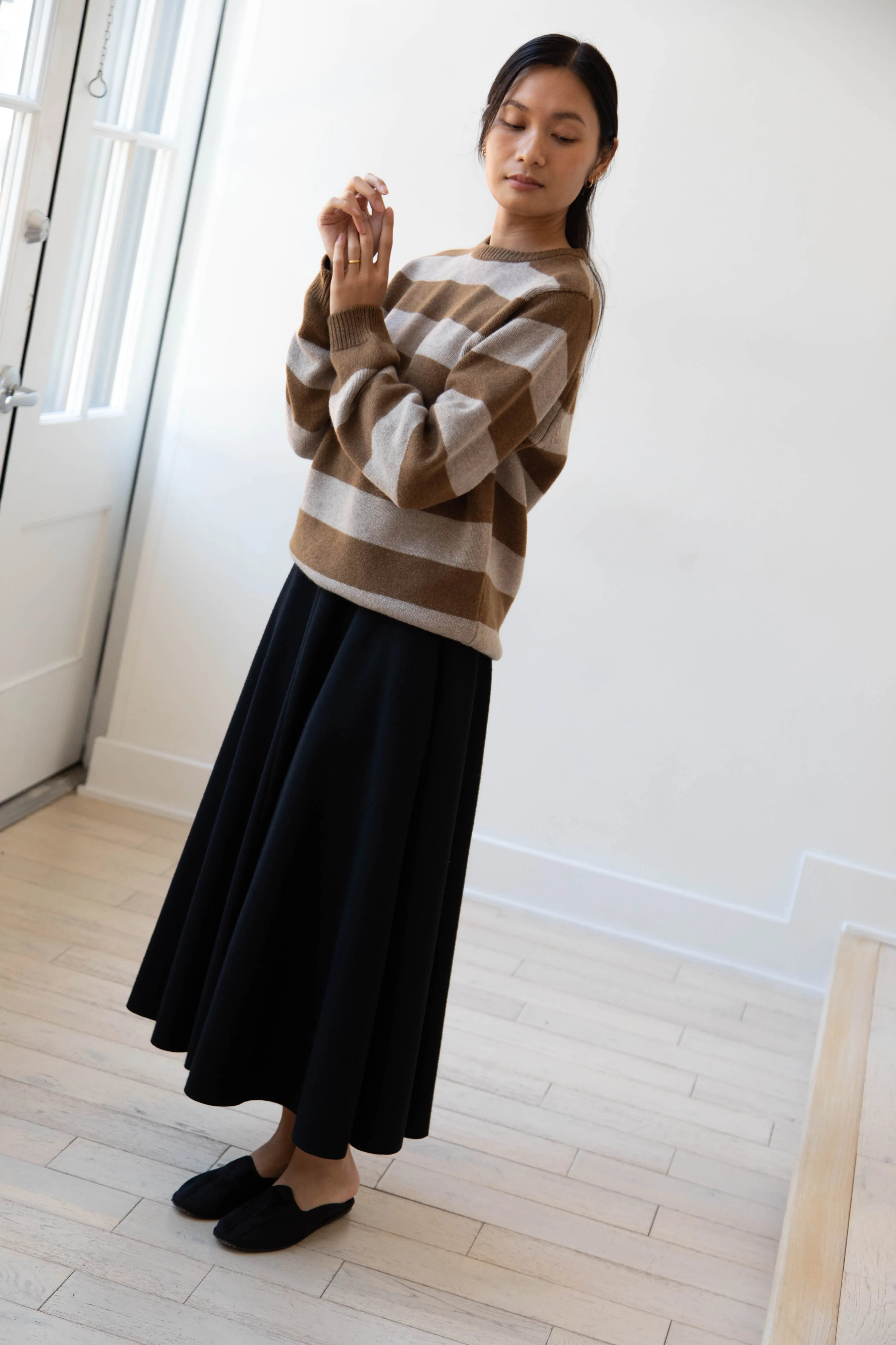 Evan Kinori | Striped Sweater in Dark Ochre & Oat