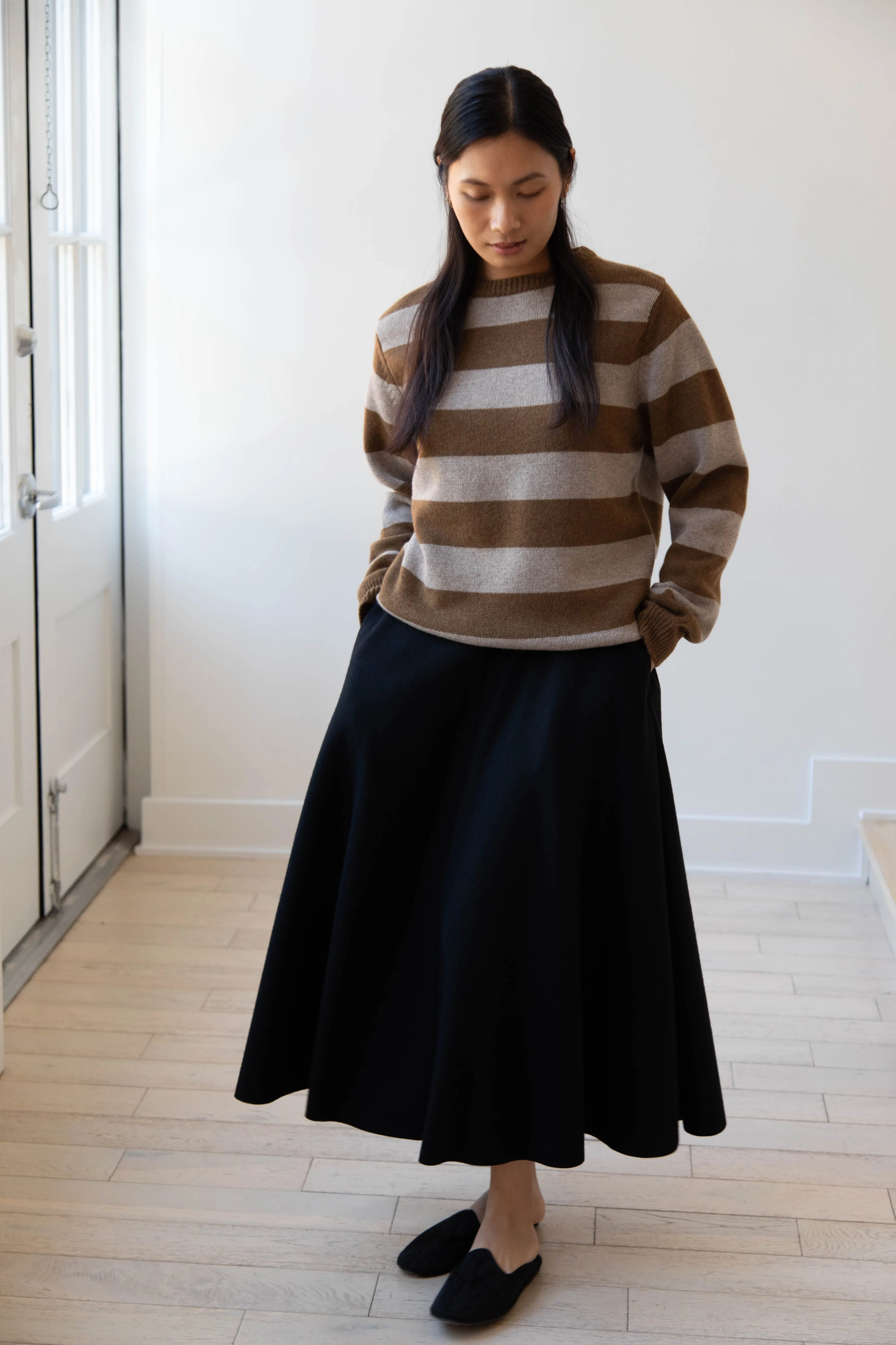 Evan Kinori | Striped Sweater in Dark Ochre & Oat