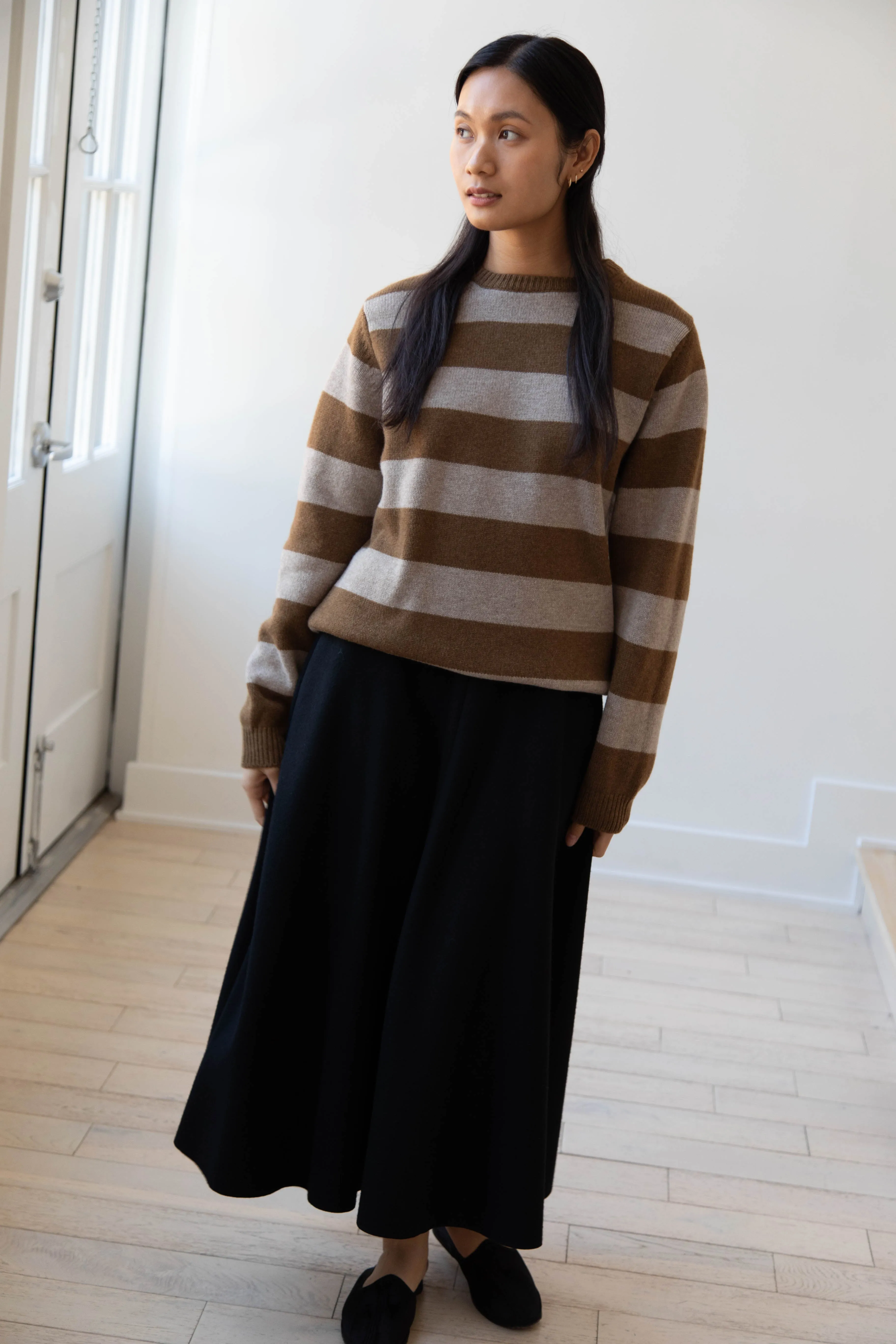 Evan Kinori | Striped Sweater in Dark Ochre & Oat