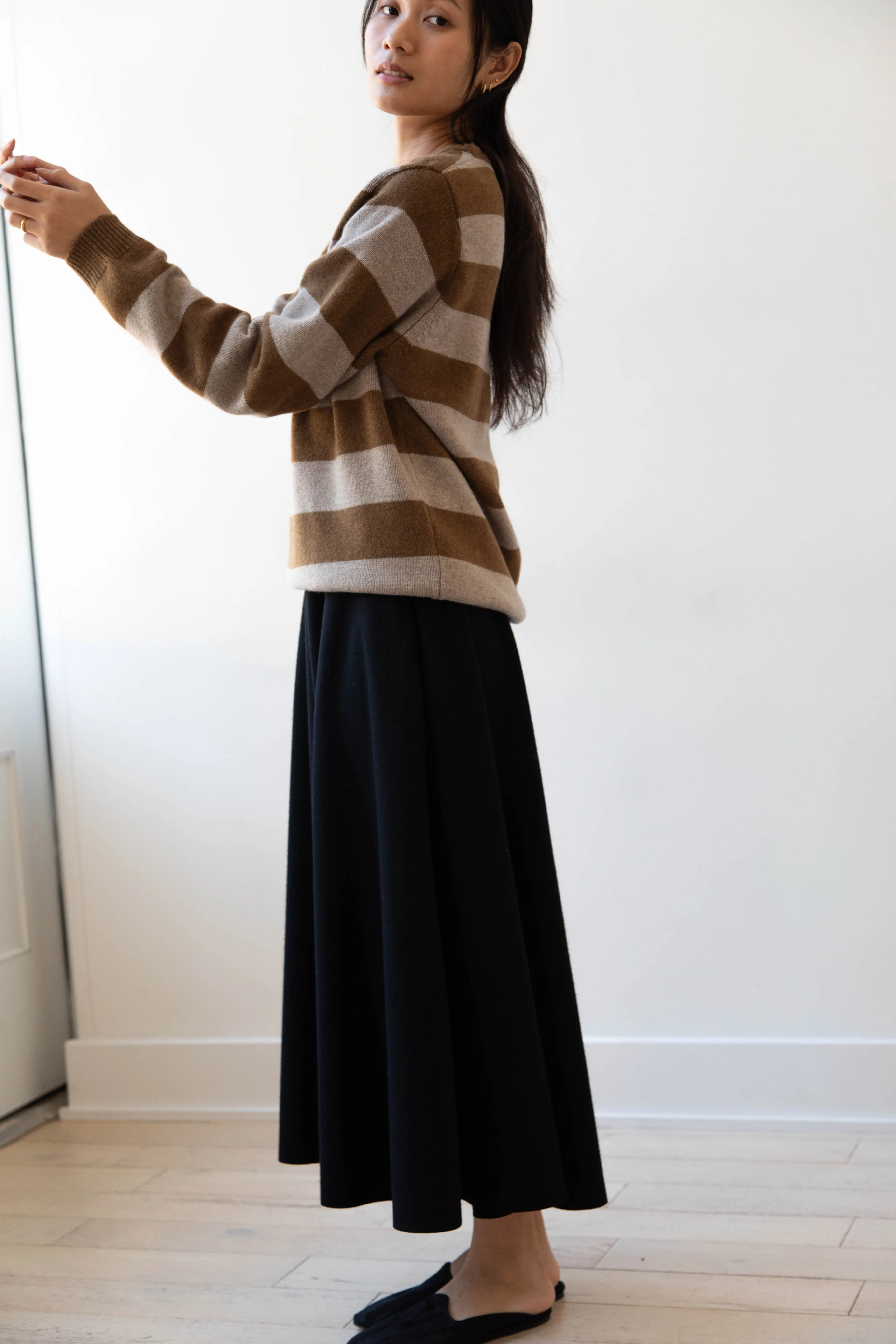 Evan Kinori | Striped Sweater in Dark Ochre & Oat