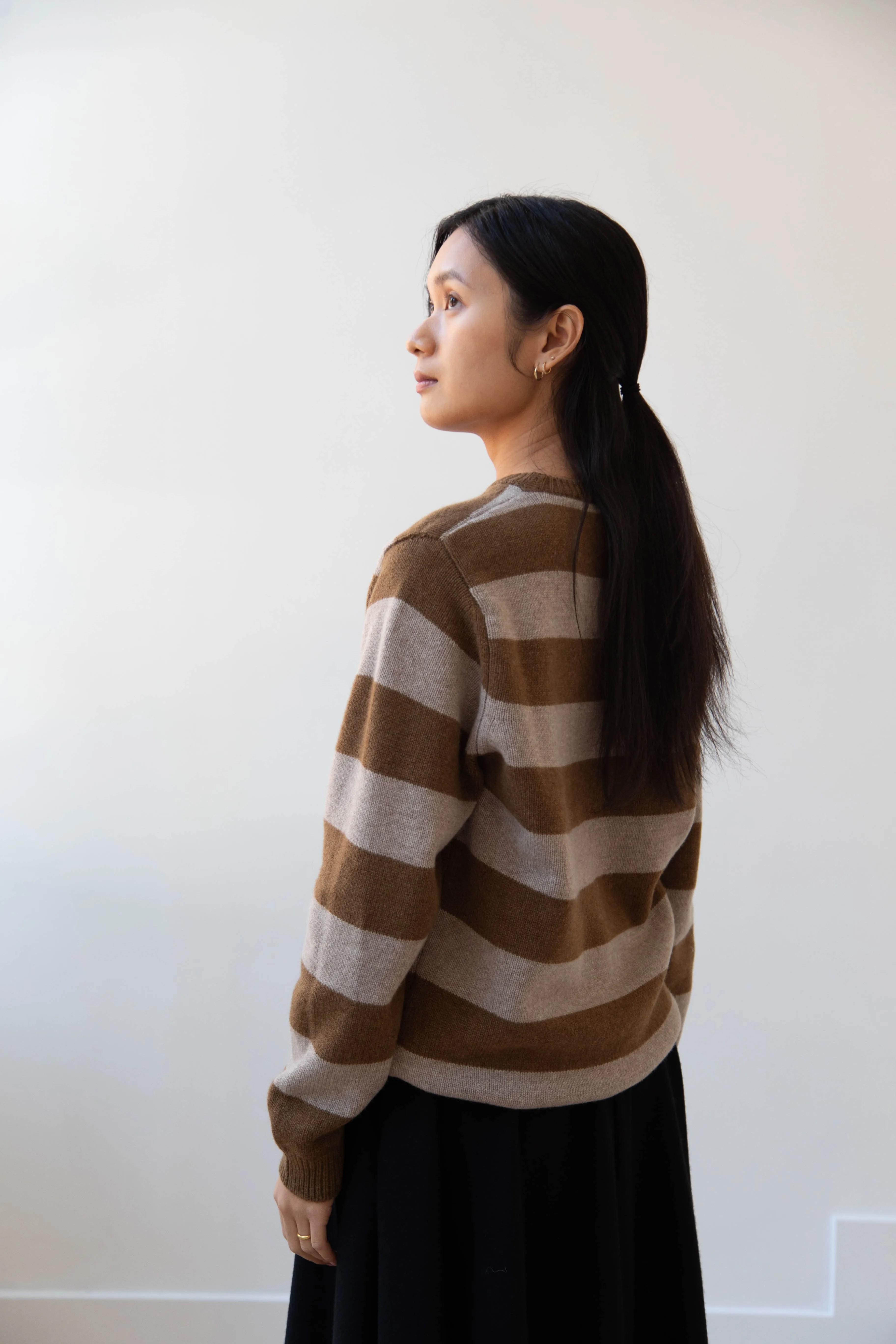 Evan Kinori | Striped Sweater in Dark Ochre & Oat