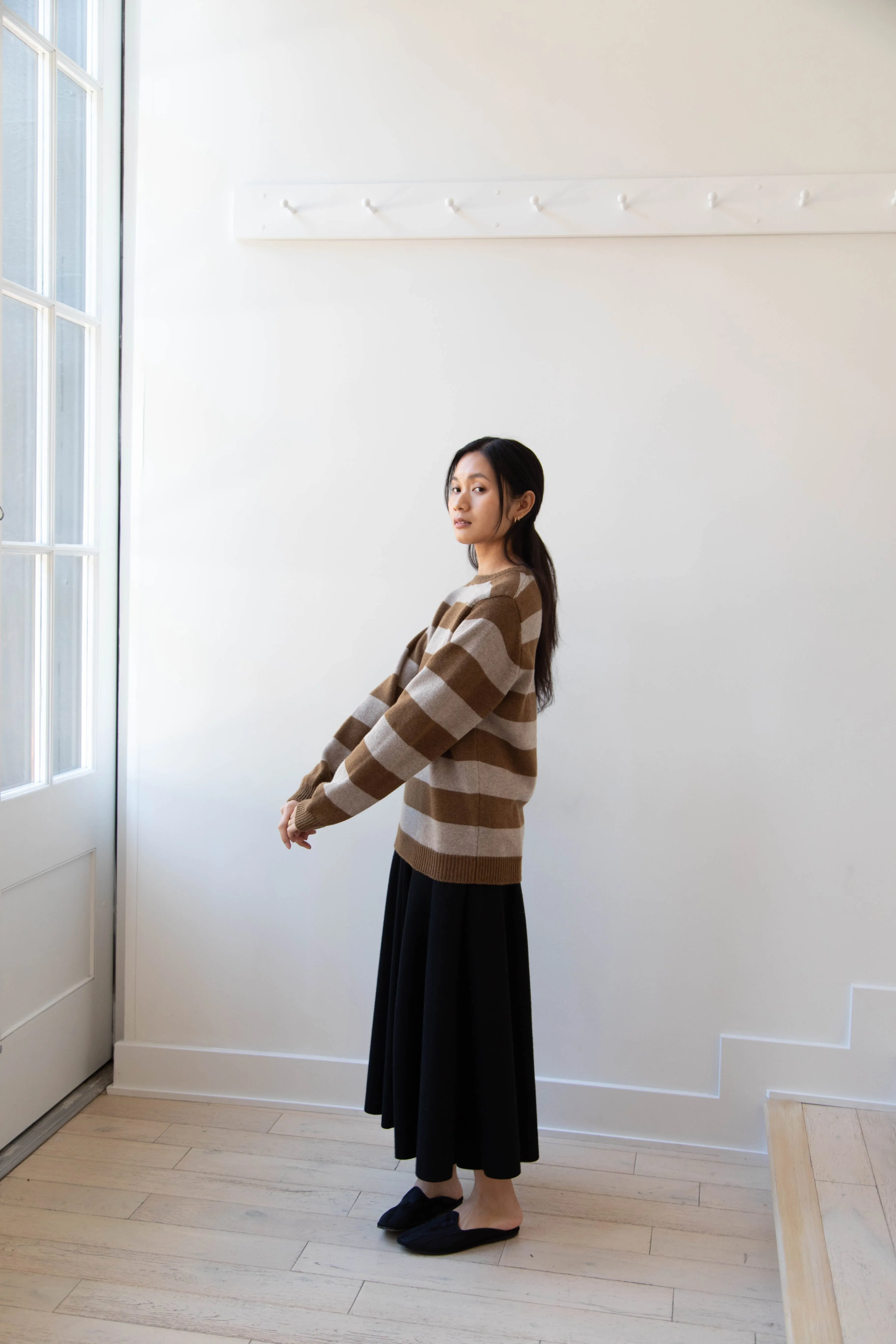 Evan Kinori | Striped Sweater in Dark Ochre & Oat