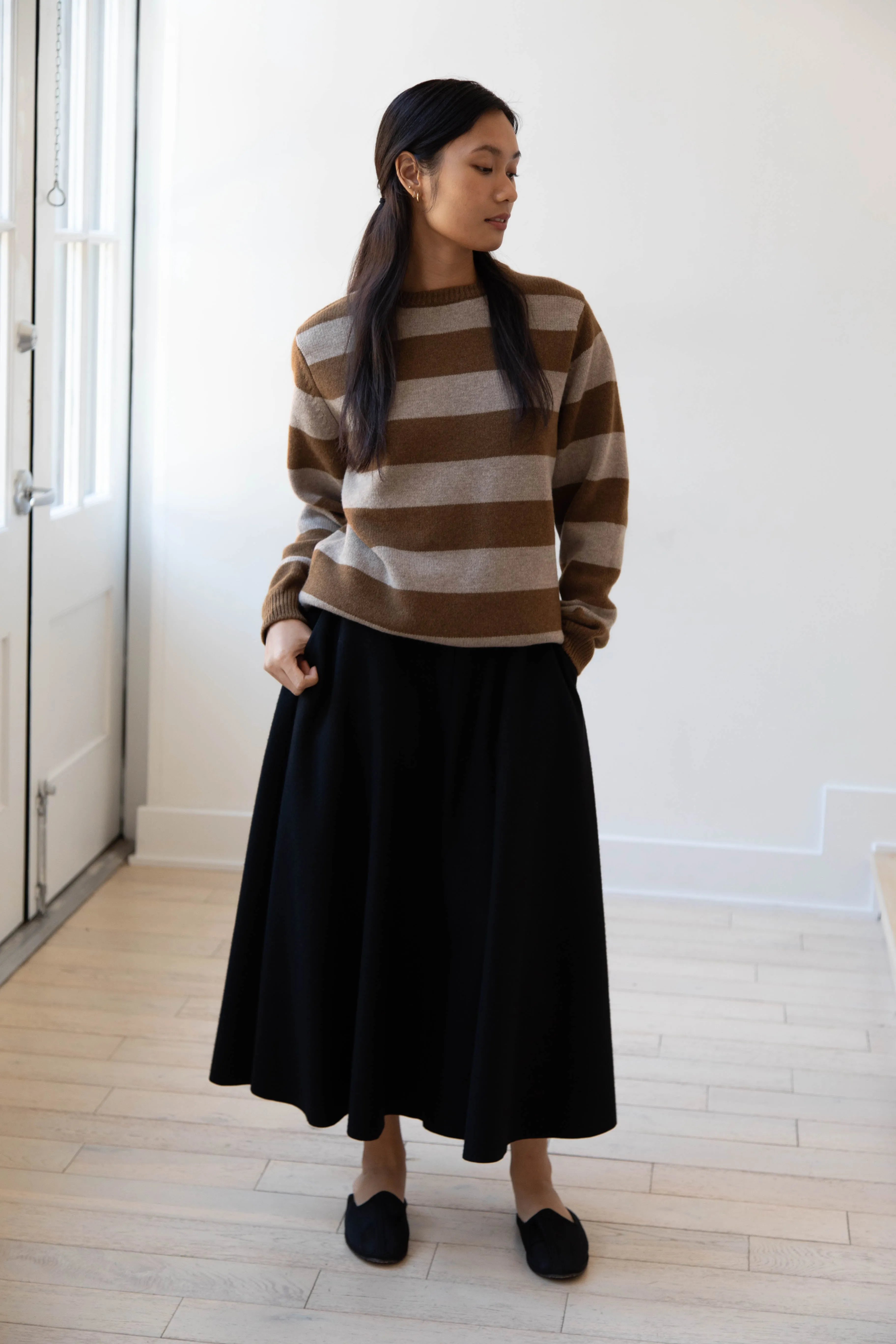 Evan Kinori | Striped Sweater in Dark Ochre & Oat