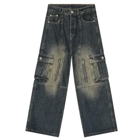 Faded Cargo Wide-Leg Jeans