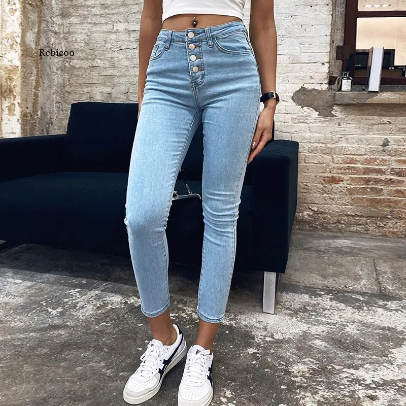 FashionSierra - Stretch High Waist Jeans Women New Skinny Slim Fashion Washed Denim Pencil Pants Plastic Waist Lifting Ninth Pants