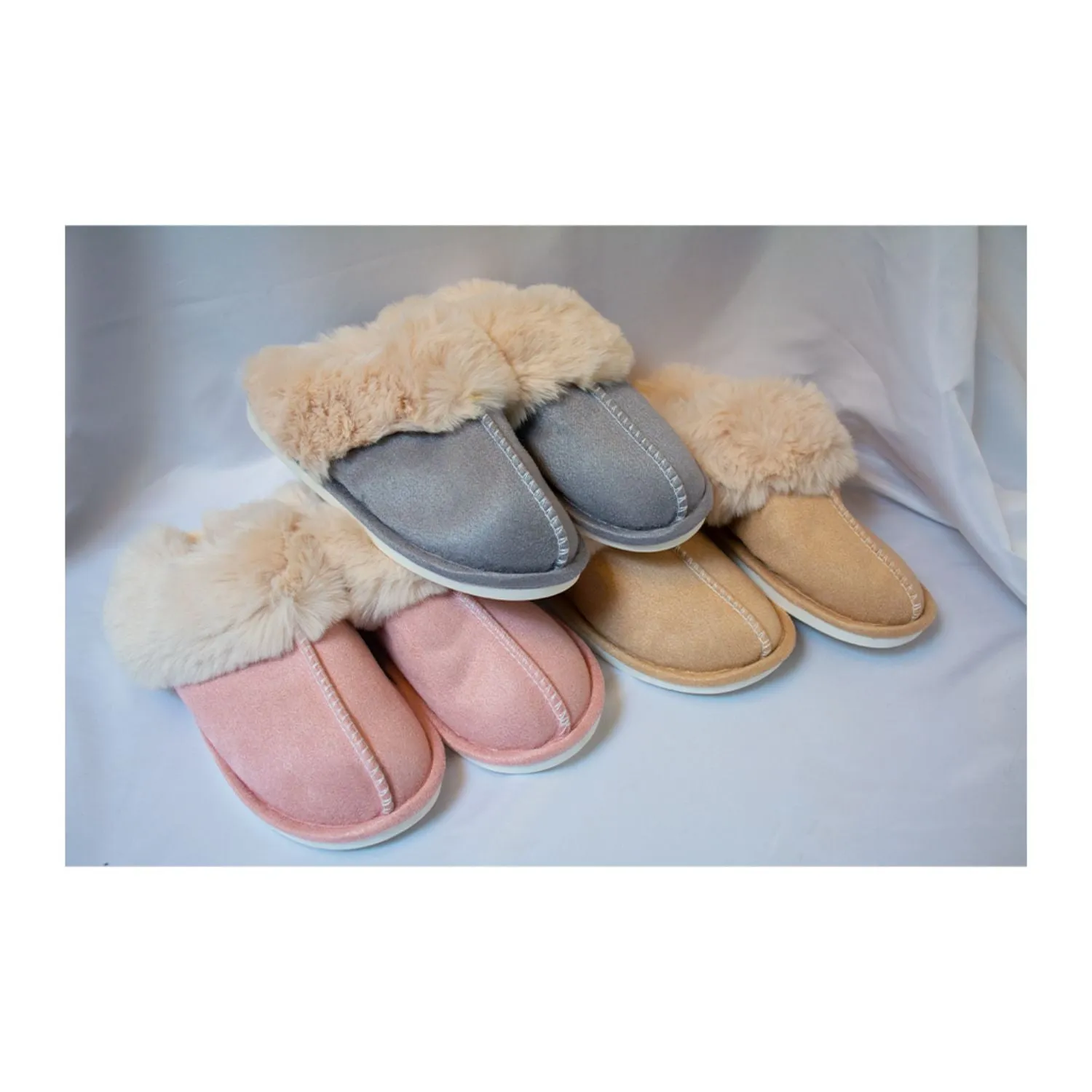 FLOOF Women's Warm Plush Furry Slippers in Light Grey