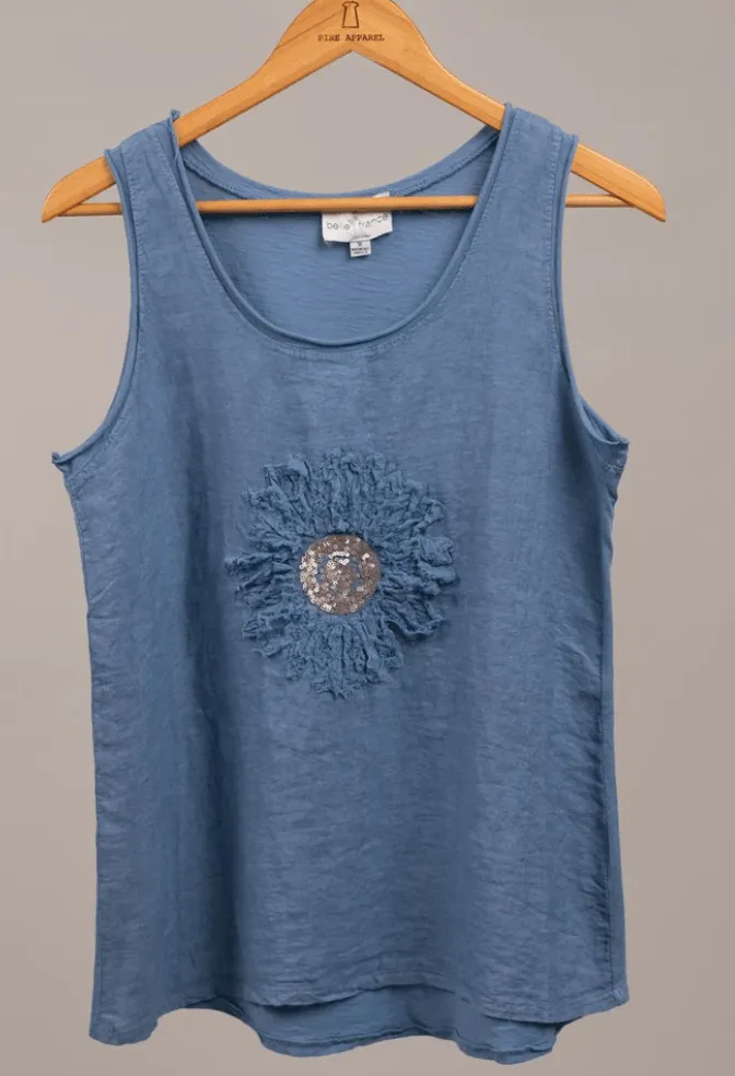 Floral Applique Italian Linen Tank K214069