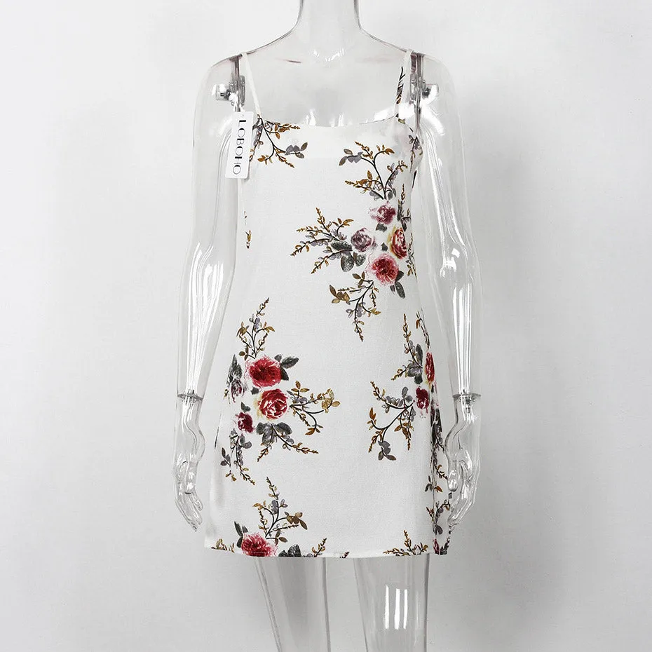 Floral Print Backless Spaghetti Strap Dress