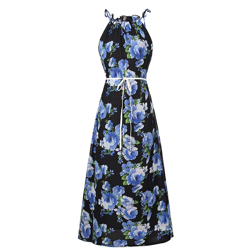 Floral Print Long Chiffon Summer Dress