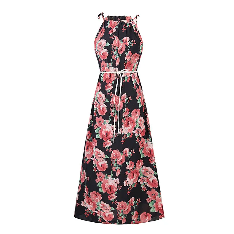 Floral Print Long Chiffon Summer Dress