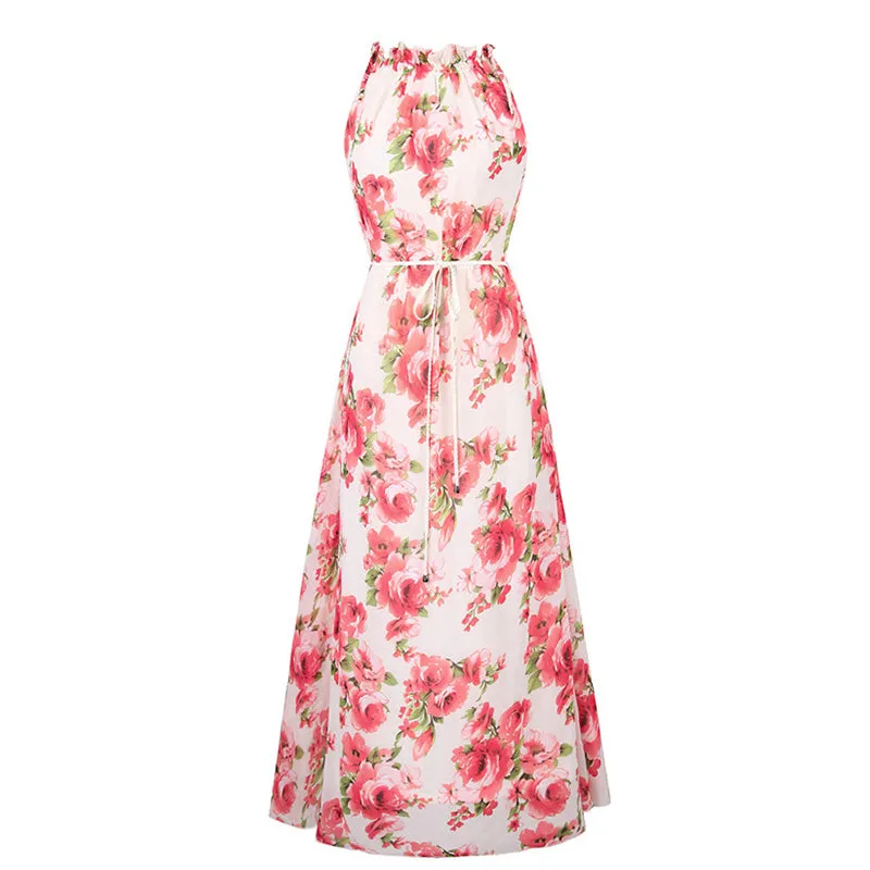 Floral Print Long Chiffon Summer Dress