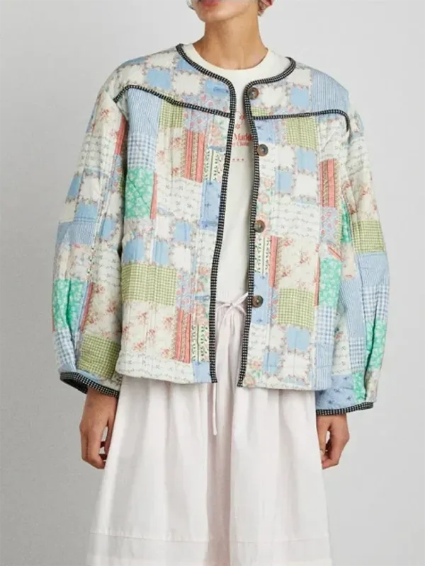 Floral Print Wrap Cotton Jacket