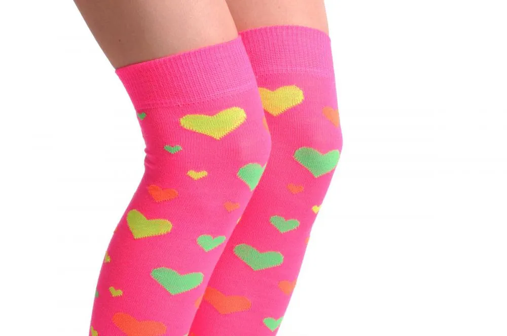 Fluorescent Pink With Yellow Green & Orange Hearts