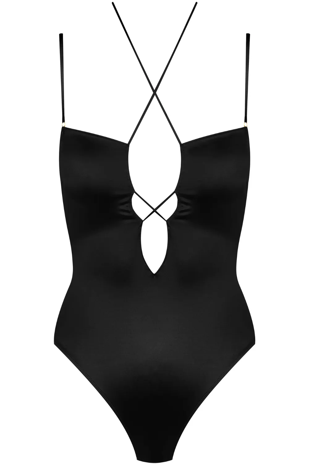 French Kiss Strap Thong Bodysuit Black