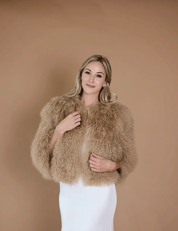 Freya - Mongolian Fur Bomber in Camel