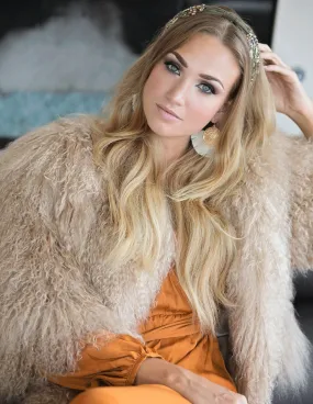 Freya - Mongolian Fur Bomber in Camel