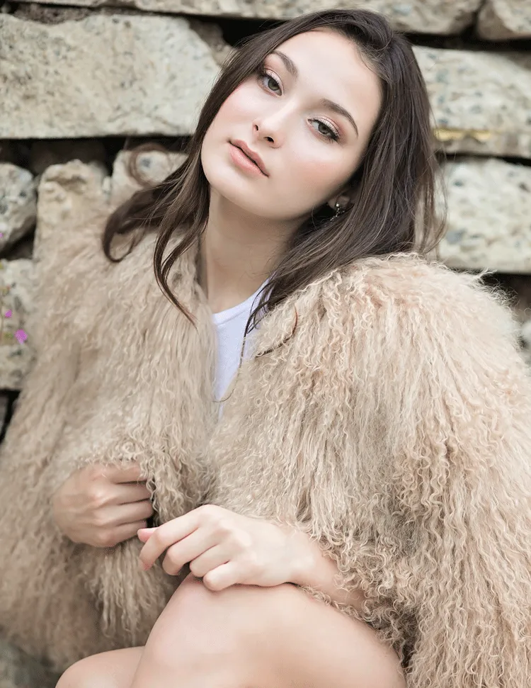 Freya - Mongolian Fur Bomber in Camel