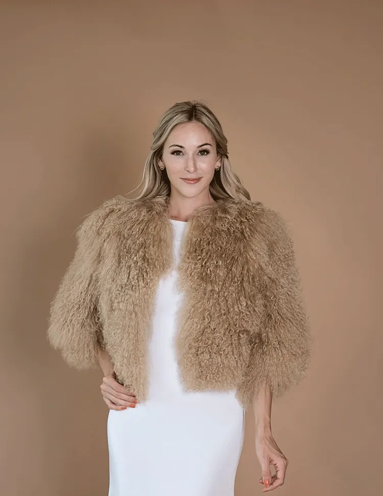 Freya - Mongolian Fur Bomber in Camel