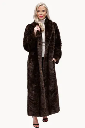 Full Length Mink Fur Coat with Shawl Collar and Bracelet Cuffs (Optional Hood)