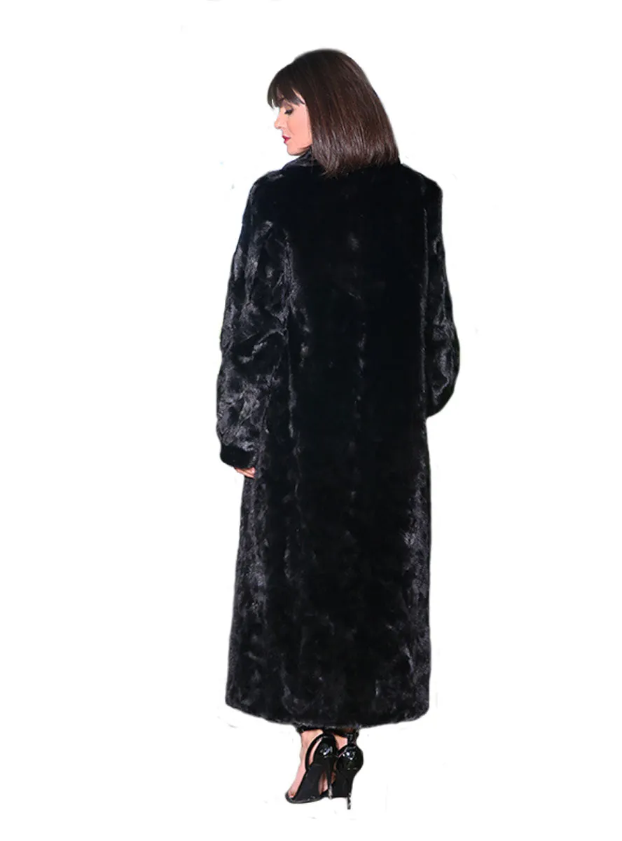 Full Length Mink Fur Coat with Shawl Collar and Bracelet Cuffs (Optional Hood)