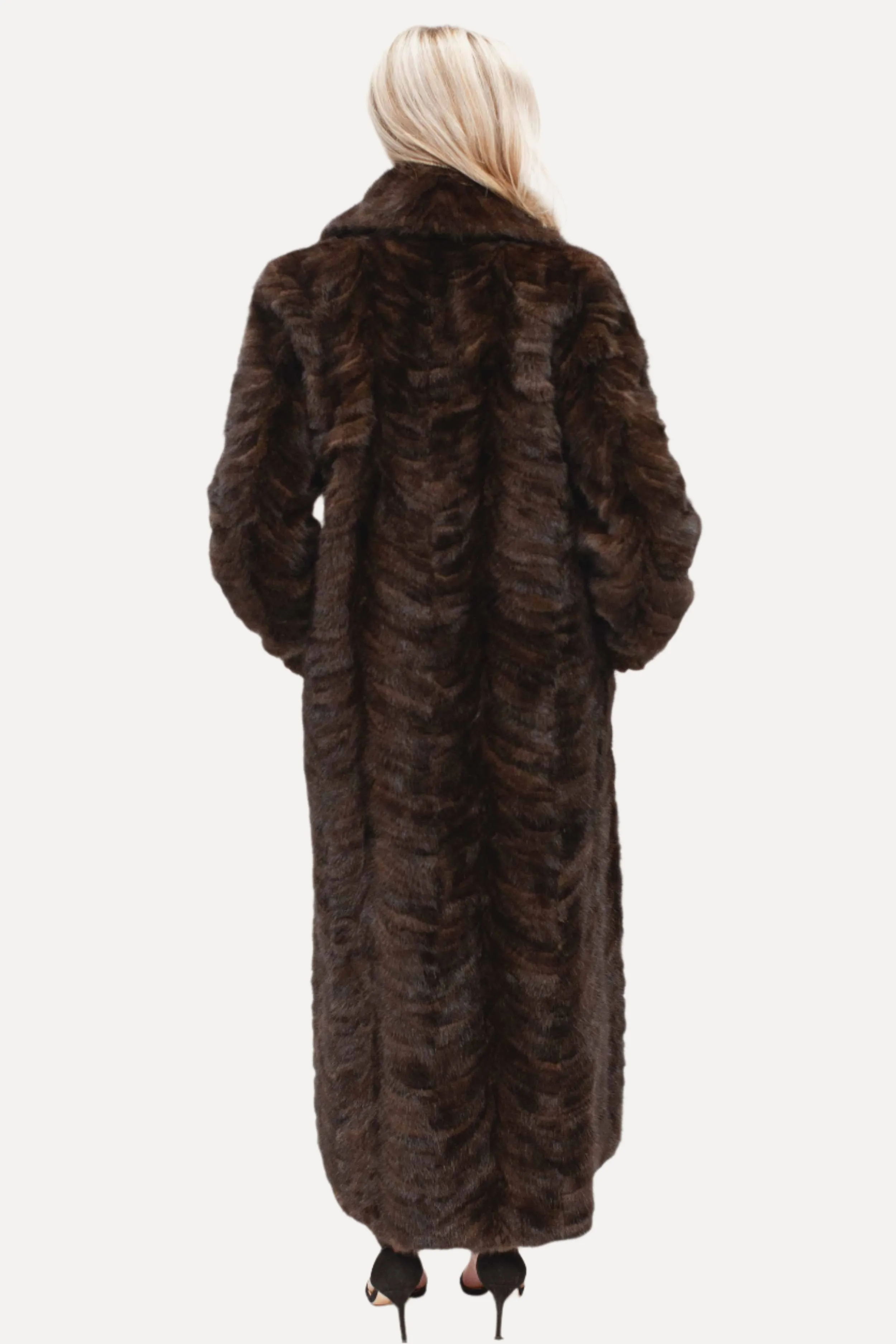 Full Length Mink Fur Coat with Shawl Collar and Bracelet Cuffs (Optional Hood)