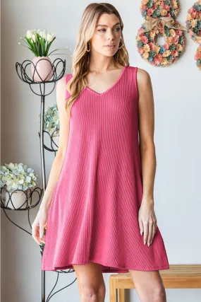 Full Size V-Neck Ribbed Mini Tank Dress