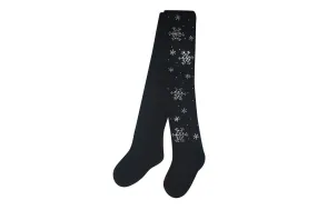 Girl's Cotton Tights - Diamonds Snowflake - Black