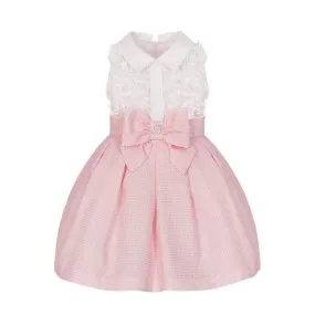 Girls Pink Checked Ruffle Dress