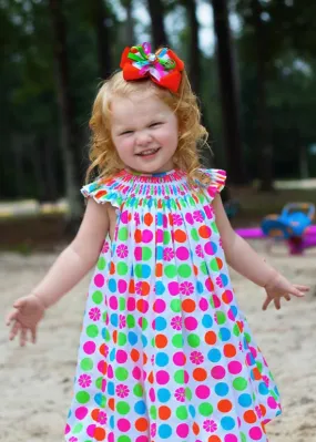 Girls Polka Dot Hand Smocked Bishop Dress