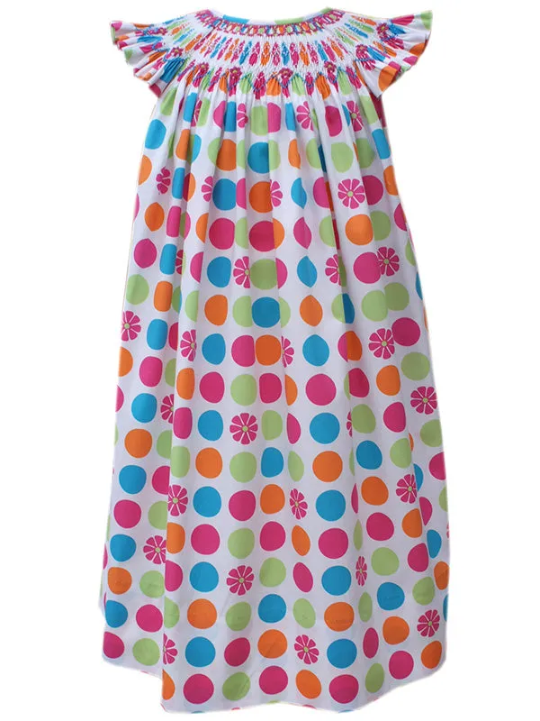 Girls Polka Dot Hand Smocked Bishop Dress