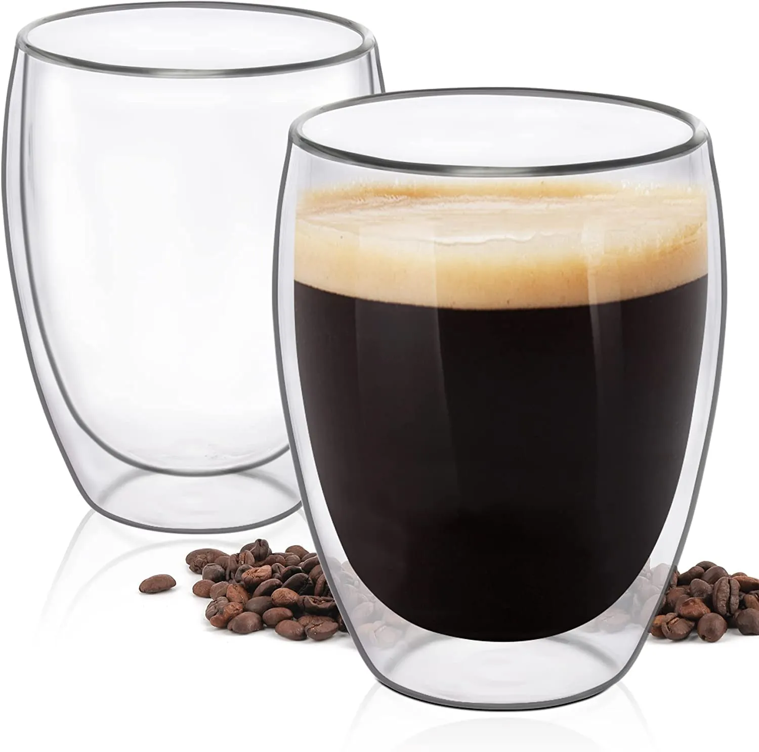 Golden bird Double Wall Glass Coffee Mugs Clear Insulated Coffee Glass, Cappuccino Cups, Latte Cups, Beverage Glasses (350 Ml Tumbler, 2)