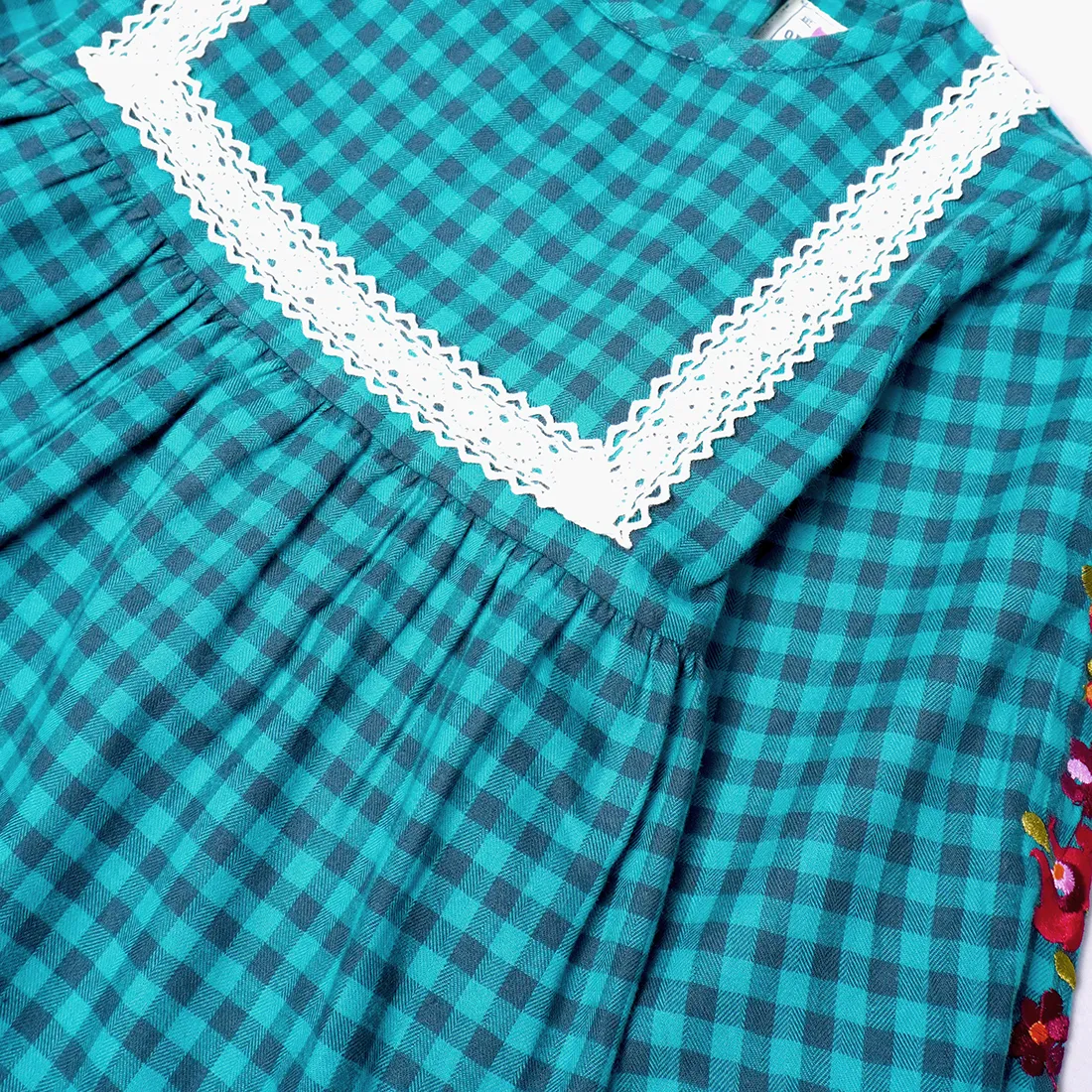 Green Buffalo Check Embroideried Top