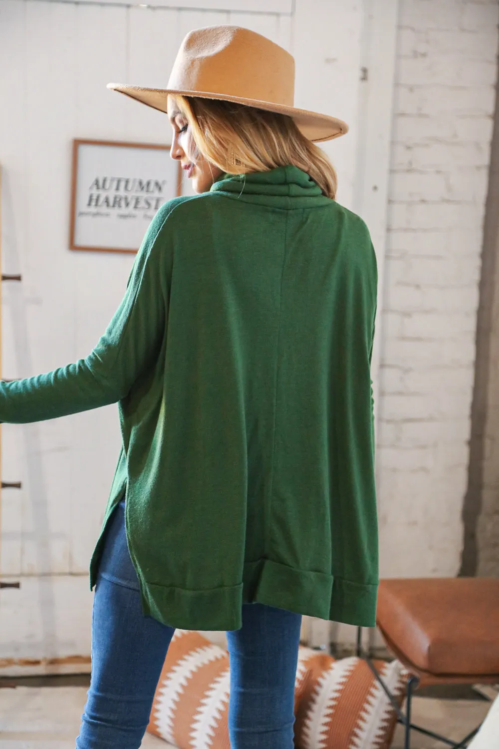 Green Cashmere Feel Turtleneck Sweater