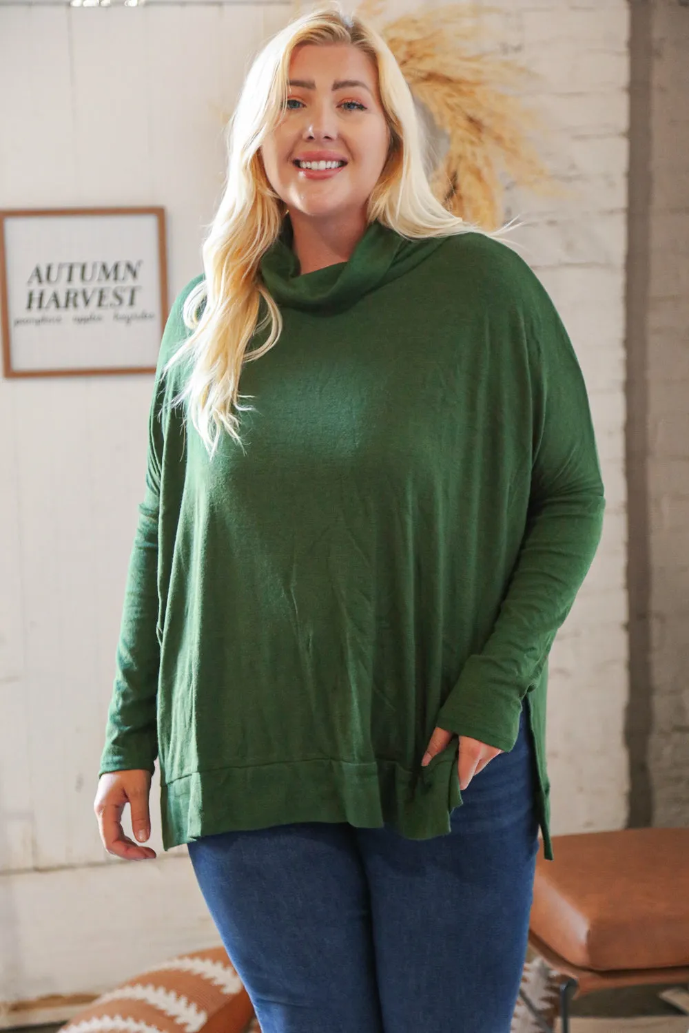 Green Cashmere Feel Turtleneck Sweater