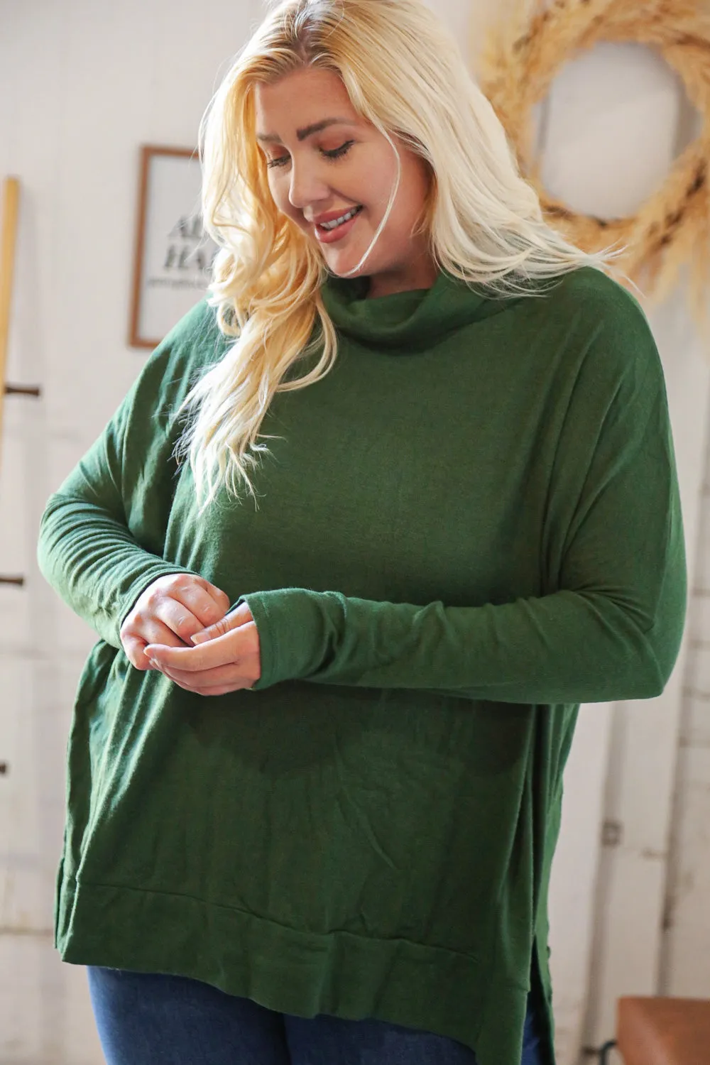 Green Cashmere Feel Turtleneck Sweater