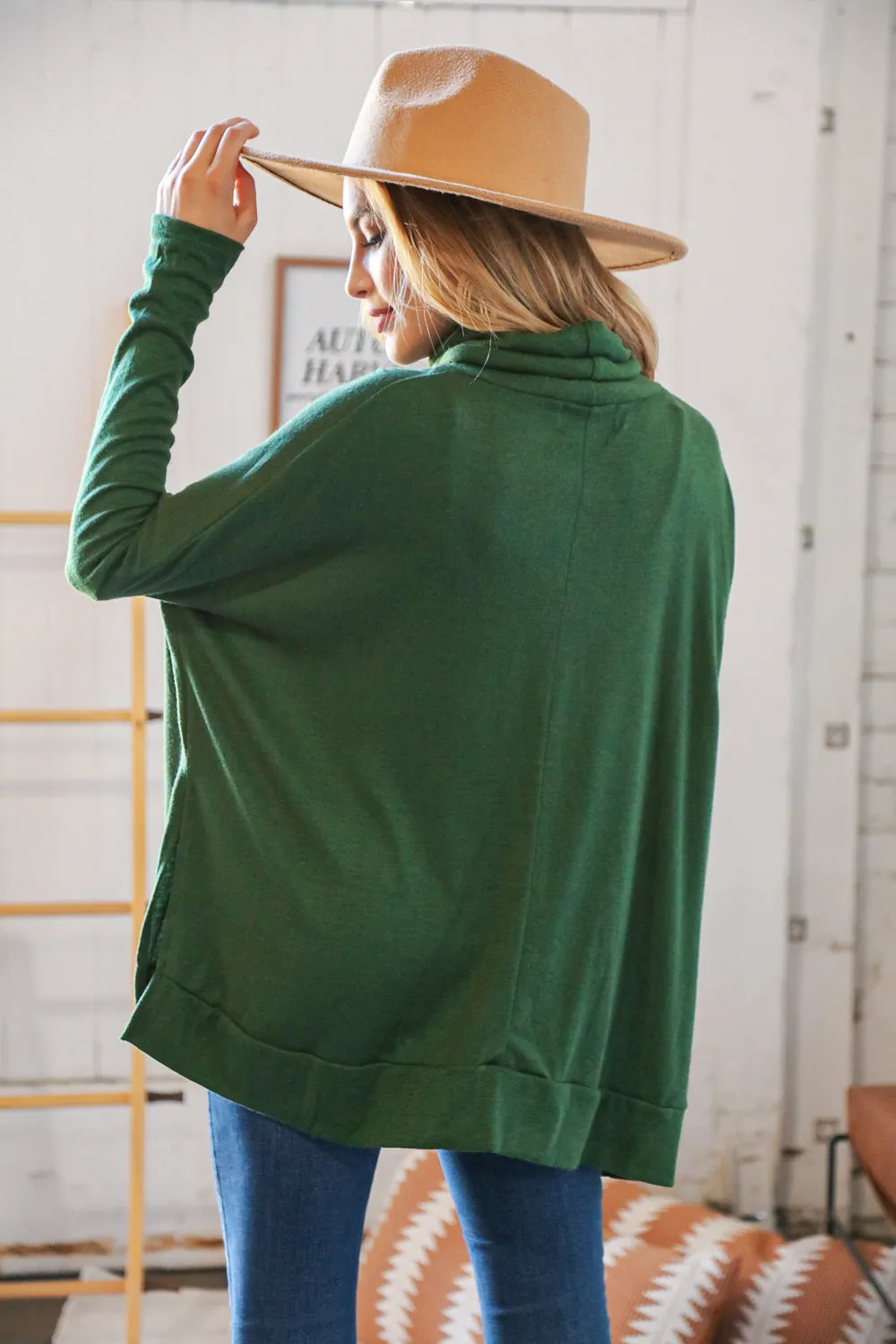 Green Cashmere Feel Turtleneck Sweater