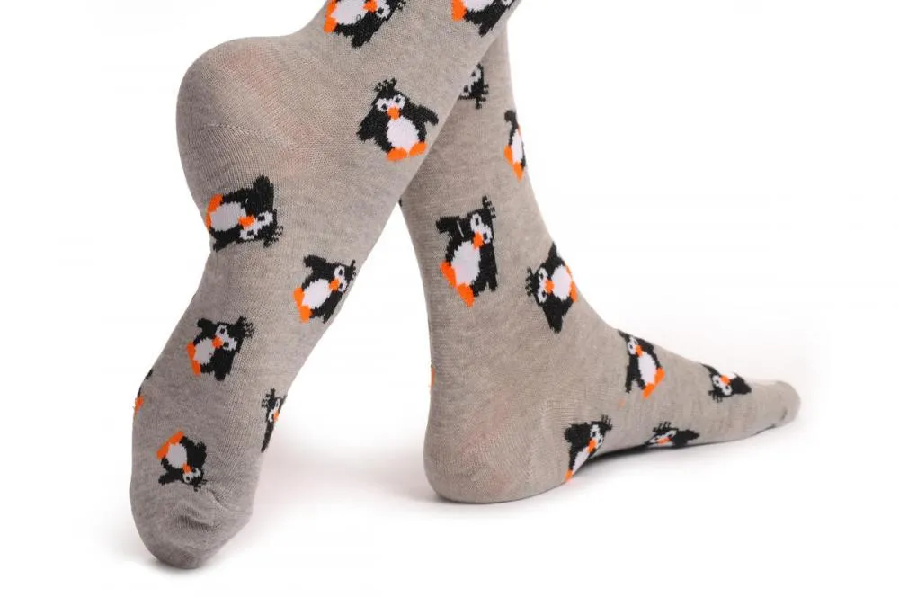 Grey With Cute Penguins